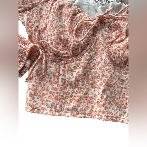 American Eagle Ditsy Orange Floral Corset Crop Top Small Preppy Fairy Bohemian - Picture 8 of 9